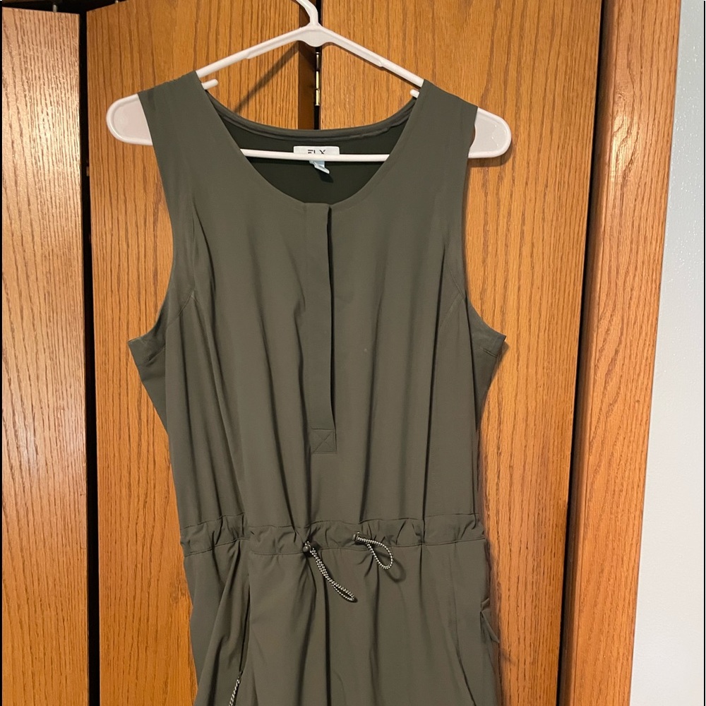 Womens FLX romper/ dress with built in shorts. Size large. Army green